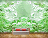 Avikalp MWZ0397 White Green Fishes Flowers 3D HD Wallpaper