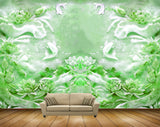 Avikalp MWZ0397 White Green Fishes Flowers 3D HD Wallpaper