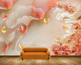 Avikalp MWZ0398 Pink Flowers Yellow  White Fishes 3D HD Wallpaper