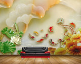 Avikalp MWZ0399 Orange White Flowers Fishes Leaves 3D HD Wallpaper