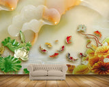 Avikalp MWZ0399 Orange White Flowers Fishes Leaves 3D HD Wallpaper