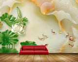Avikalp MWZ0400 White Flower Leaves Fishes 3D HD Wallpaper