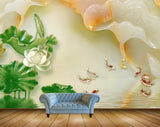 Avikalp MWZ0400 White Flower Leaves Fishes 3D HD Wallpaper