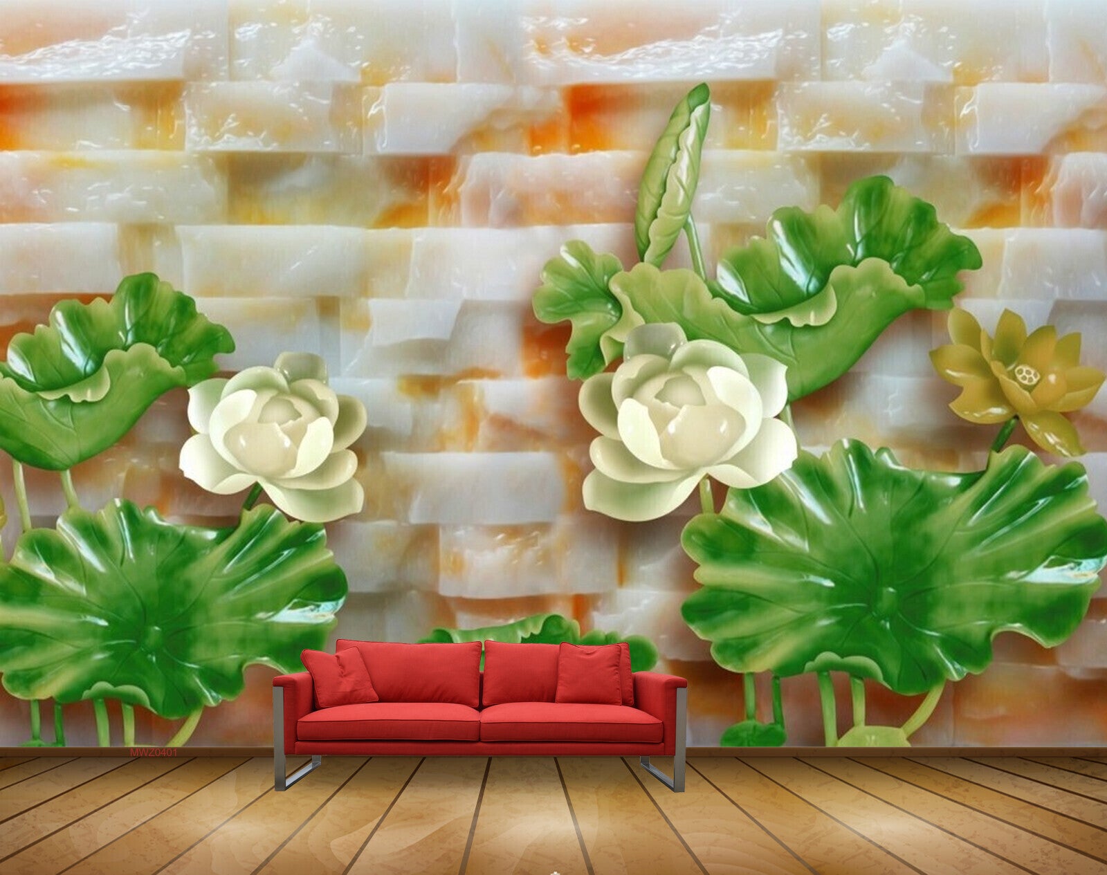 Avikalp MWZ0401 White Orange Flowers Green Leaves HD Wallpaper