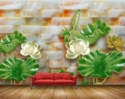 Avikalp MWZ0401 White Orange Flowers Green Leaves HD Wallpaper