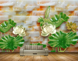 Avikalp MWZ0401 White Orange Flowers Green Leaves 3D HD Wallpaper