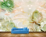 Avikalp MWZ0402 Pistagreen White Flowers 3D HD Wallpaper