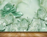 Avikalp MWZ0404 Green White Flowers 3D HD Wallpaper