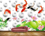 Avikalp MWZ0406 Pink Flowers Fishes Leaves 3D HD Wallpaper