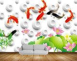 Avikalp MWZ0406 Pink Flowers Fishes Leaves 3D HD Wallpaper