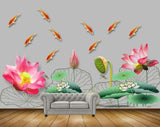 Avikalp MWZ0407 Pink Orange Lotus Flowers Fishes Flies HD Wallpaper