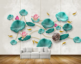 Avikalp MWZ0408 Pink White Flowers Fishes Green Leaves HD Wallpaper