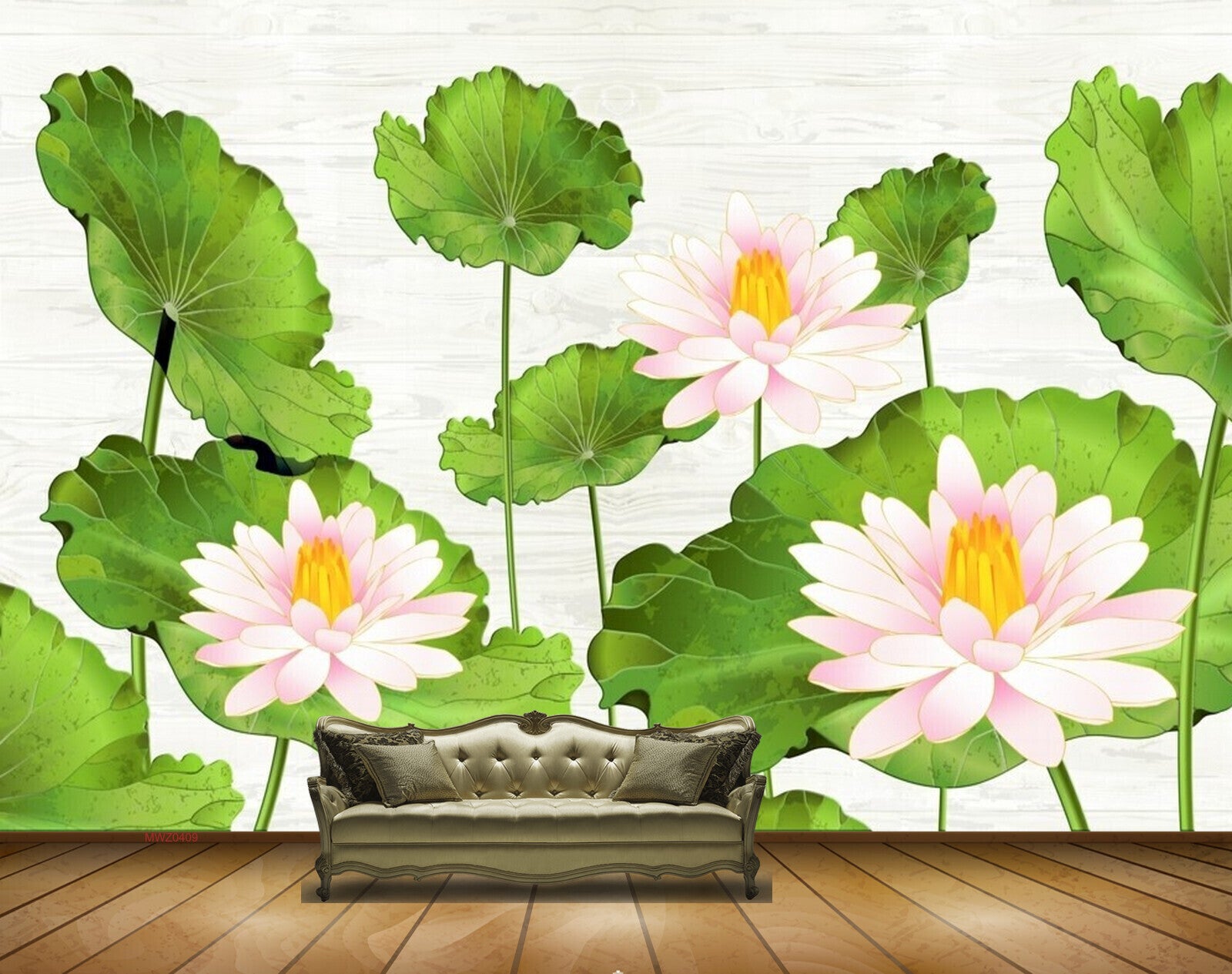 Avikalp MWZ0409 White Pink Flowers Leaves 3D HD Wallpaper