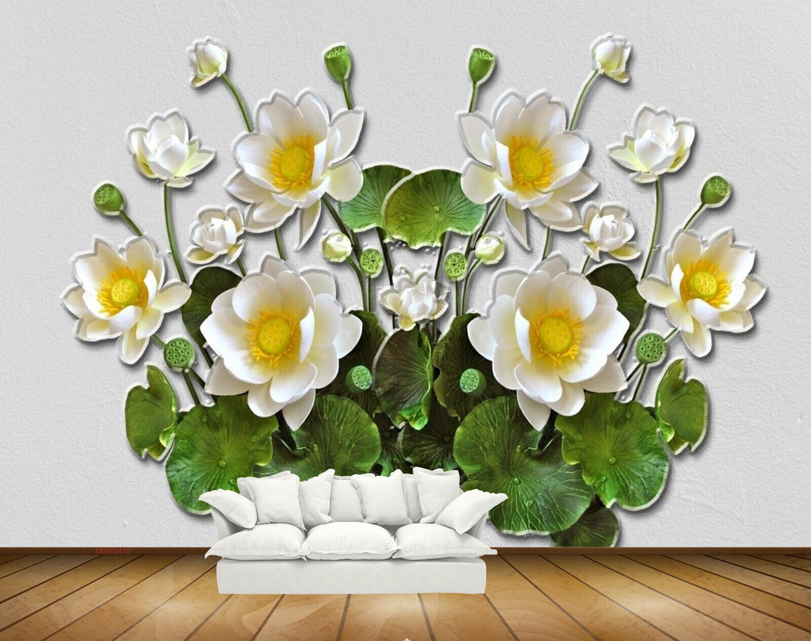 Avikalp MWZ0410 White Yellow Flowers Leaves 3D HD Wallpaper