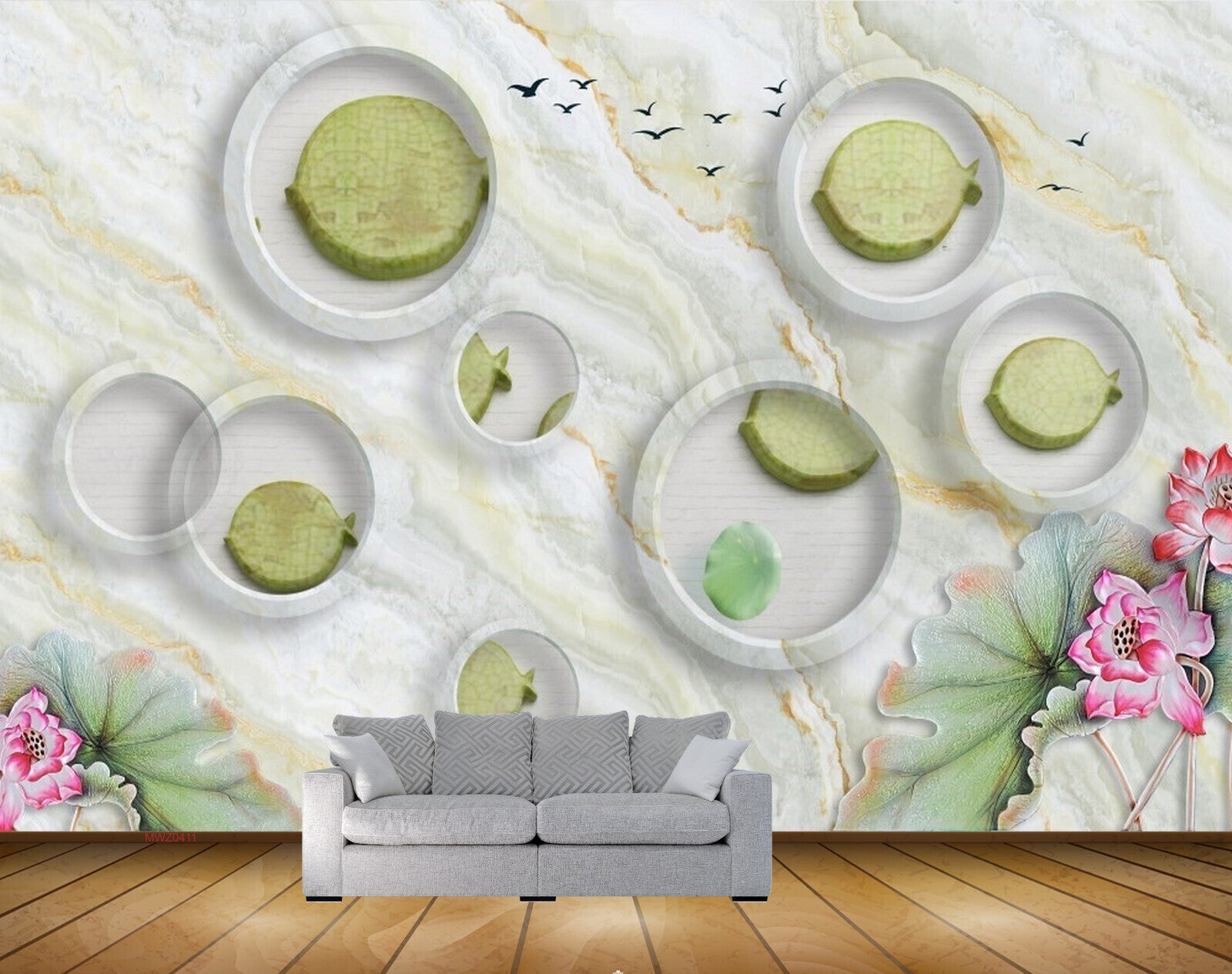 Avikalp MWZ0411 Pink White Flowers Birds Leaves 3D HD Wallpaper