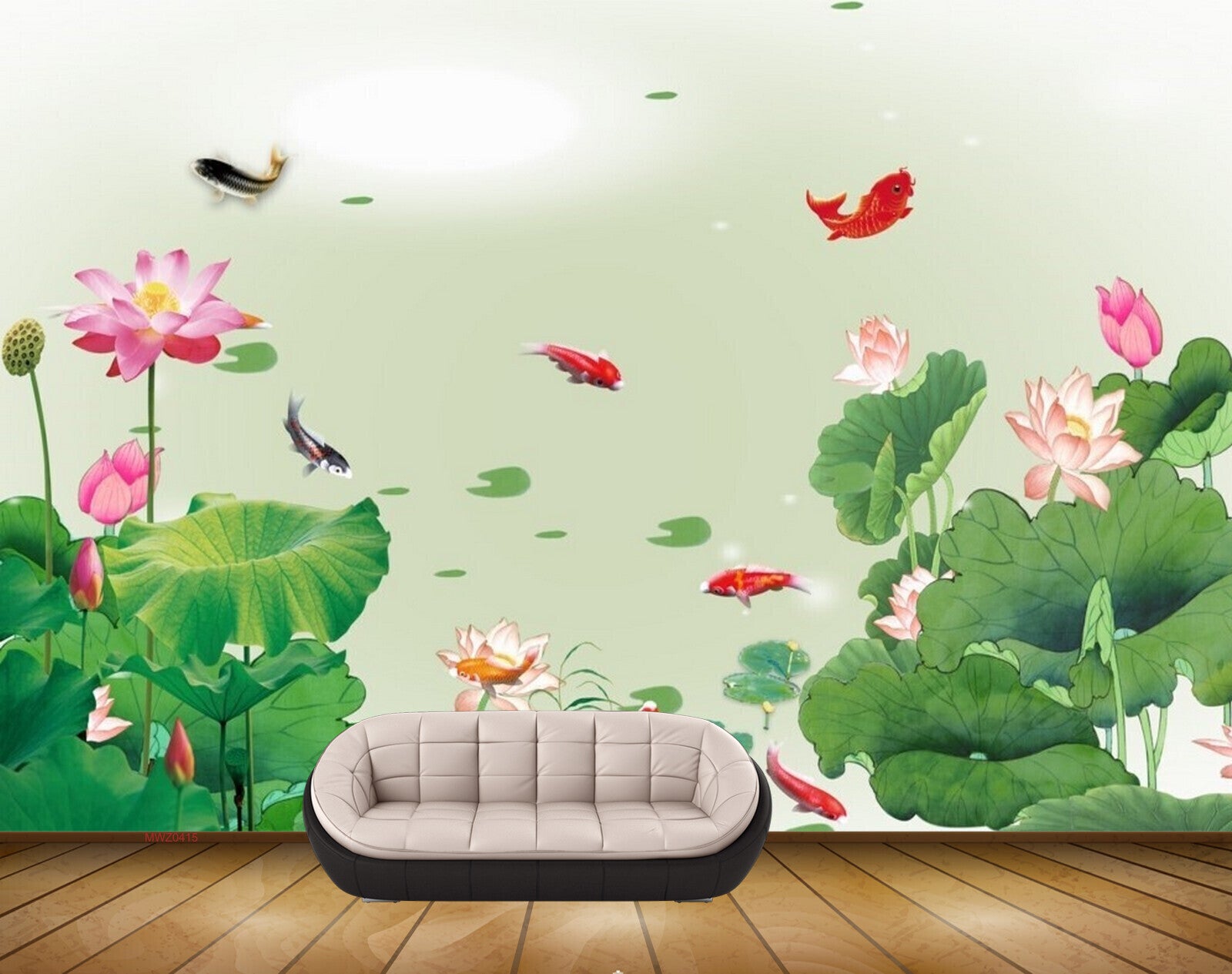 Avikalp MWZ0415 Pink White Flowers Fishes Leaves HD Wallpaper