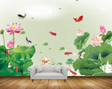 Avikalp MWZ0415 Pink White Flowers Fishes Leaves 3D HD Wallpaper