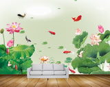 Avikalp MWZ0415 Pink White Flowers Fishes Leaves 3D HD Wallpaper