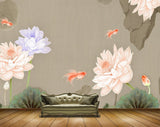 Avikalp MWZ0418 Orange Violet Flowers Fishes Leaves 3D HD Wallpaper
