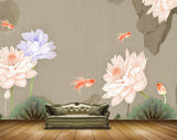 Avikalp MWZ0418 Orange Violet Flowers Fishes Leaves 3D HD Wallpaper