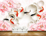Avikalp MWZ0422 Orange Black Fishes Pink Flowers HD Wallpaper