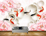 Avikalp MWZ0422 Orange Black Fishes Pink Flowers 3D HD Wallpaper