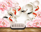 Avikalp MWZ0422 Orange Black Fishes Pink Flowers 3D HD Wallpaper