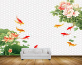 Avikalp MWZ0425 Orange Yellow Fishes Flowers Leaves HD Wallpaper