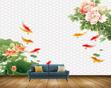 Avikalp MWZ0425 Orange Yellow Fishes Flowers Leaves 3D HD Wallpaper