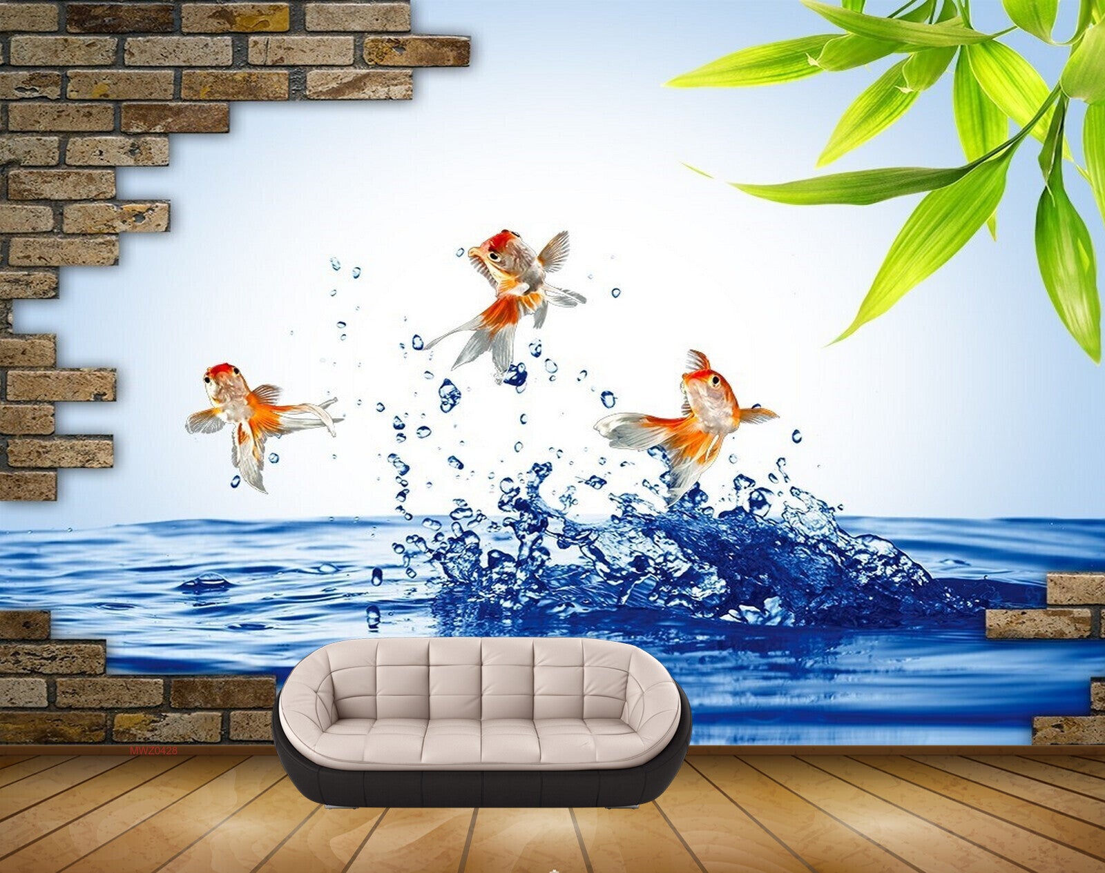 Avikalp MWZ0428 Fishes Water Leaves Stones HD Wallpaper