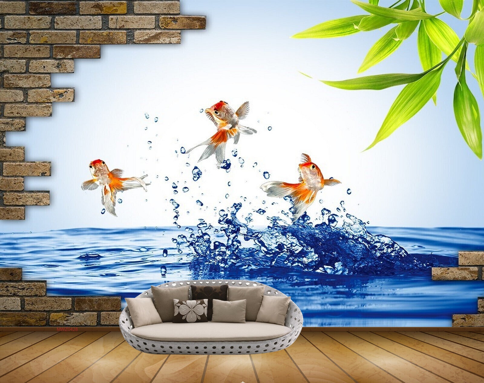 Avikalp MWZ0428 Fishes Water Leaves Stones 3D HD Wallpaper