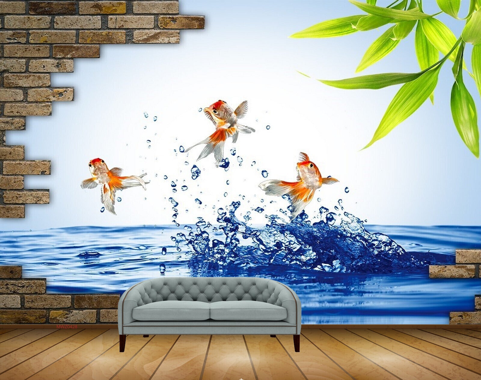 Avikalp MWZ0428 Fishes Water Leaves Stones 3D HD Wallpaper
