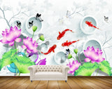 Avikalp MWZ0429 Orange Fishes Pink Flowers Butterflies Leaves 3D HD Wallpaper