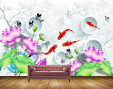 Avikalp MWZ0429 Orange Fishes Pink Flowers Butterflies Leaves 3D HD Wallpaper