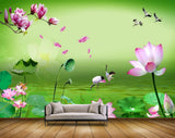 Avikalp MWZ0430 Pink Flowers Birds Swans Flies 3D HD Wallpaper