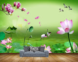 Avikalp MWZ0430 Pink Flowers Birds Swans Flies 3D HD Wallpaper