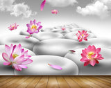 Avikalp MWZ0431 Pink Red Flowers Stones Clouds 3D HD Wallpaper