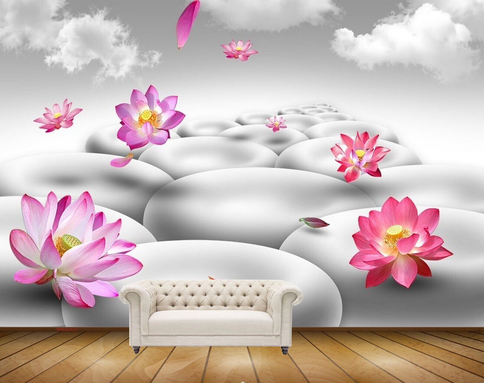 Avikalp MWZ0431 Pink Red Flowers Stones Clouds 3D HD Wallpaper