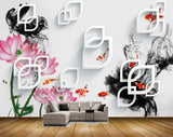 Avikalp MWZ0434 Pink Flowers Orange Fishes HD Wallpaper