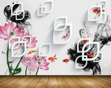 Avikalp MWZ0434 Pink Flowers Orange Fishes 3D HD Wallpaper