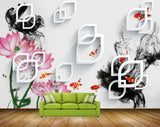 Avikalp MWZ0434 Pink Flowers Orange Fishes 3D HD Wallpaper