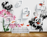 Avikalp MWZ0434 Pink Flowers Orange Fishes 3D HD Wallpaper