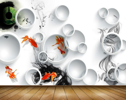 Avikalp MWZ0435 Orange Black Fishes 3D HD Wallpaper