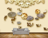 Avikalp MWZ0437 Silver Flowers Gold Fishes 3D HD Wallpaper