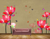Avikalp MWZ0440 Red Pink Flowers Butterflies HD Wallpaper