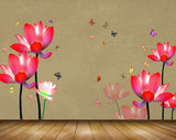 Avikalp MWZ0440 Red Pink Flowers Butterflies 3D HD Wallpaper