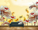 Avikalp MWZ0441 Red White Flowers Leaves Fishes 3D HD Wallpaper