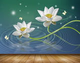 Avikalp MWZ0443 White Lotus Flowers Butterflies 3D HD Wallpaper