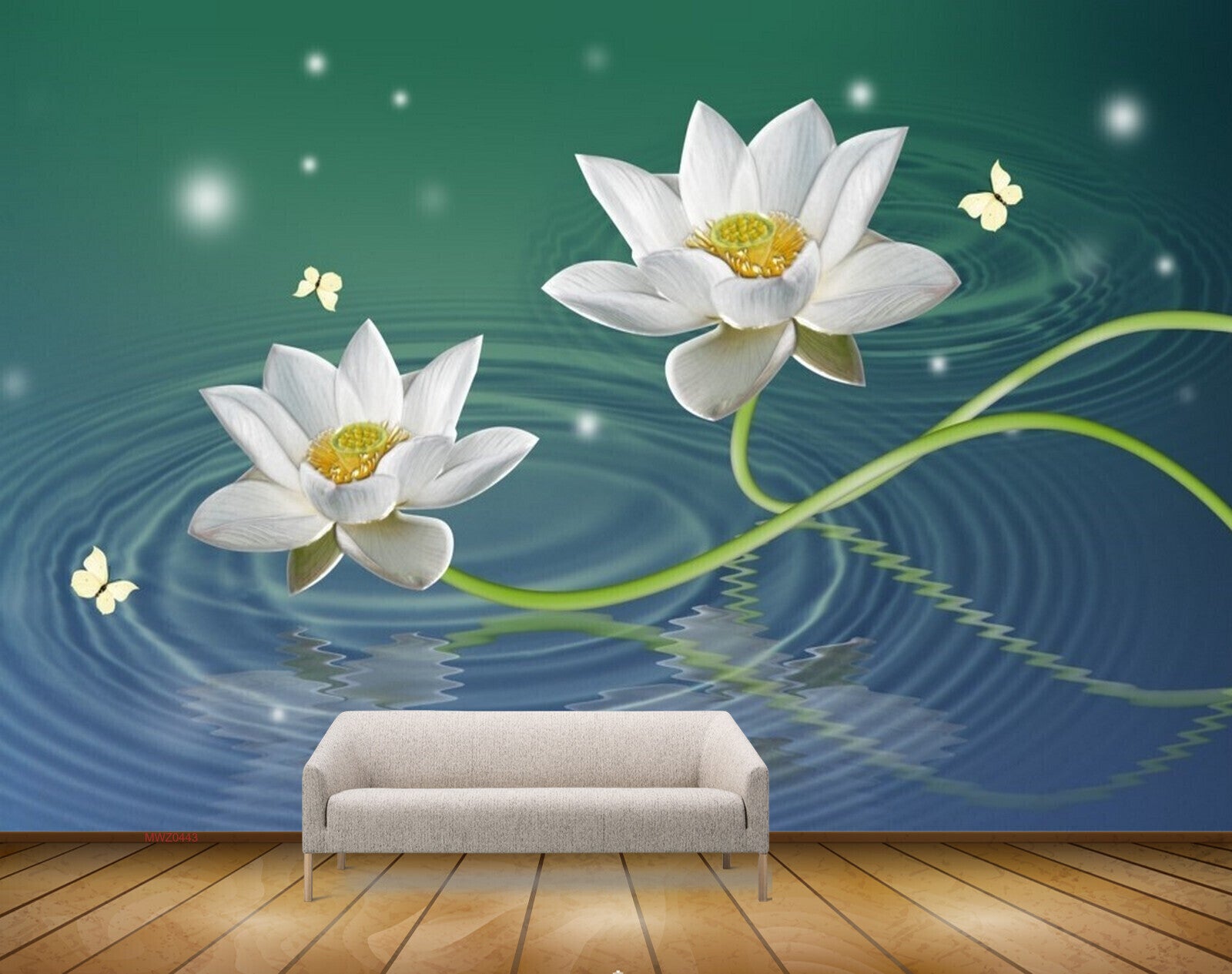 Avikalp MWZ0443 White Lotus Flowers Butterflies 3D HD Wallpaper
