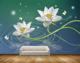 Avikalp MWZ0443 White Lotus Flowers Butterflies 3D HD Wallpaper